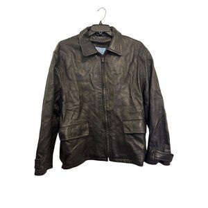 Kenneth Cole Reaction Black Leather Jacket 50% Nylon 50% Acetate Mens L